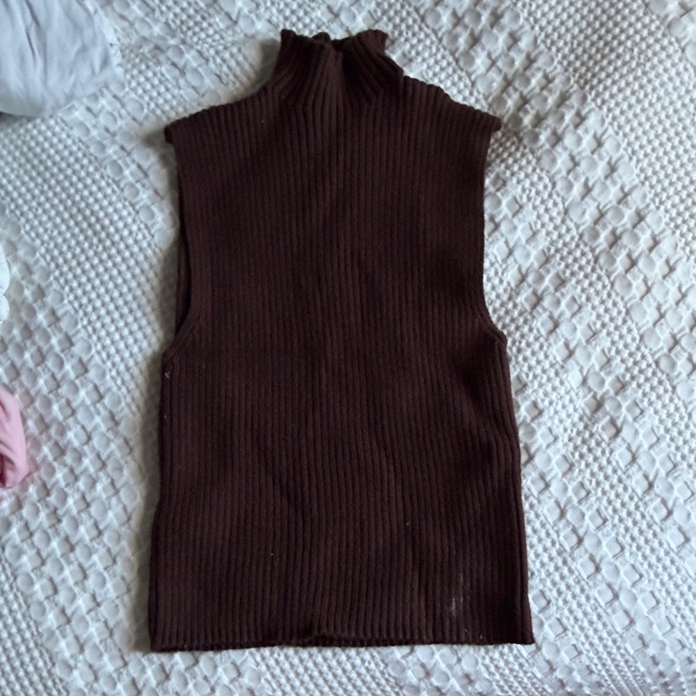 Zara Brown Ribbed Mock Neck Tank Top